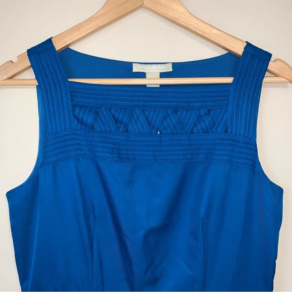 NEW Banana Republic Dress Women’s 6 Blue Sleeveless Sheath Crisscross Neckline